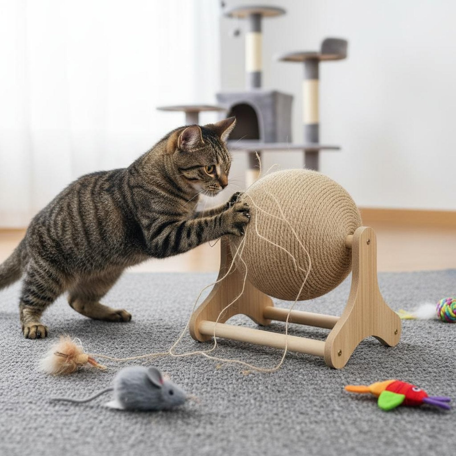 Feline Scratching Ball Interactive Sisal Feline Ball Toy 2-in-1 for Indoor