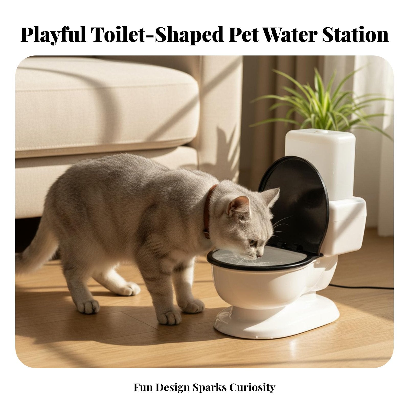 Toilet Shaped Pet Waterer Non-Electric Toilet Shaped Pet Bowl 650ml Capacity Funny Cat Water Bowl for Small Dogs, Young Dogs