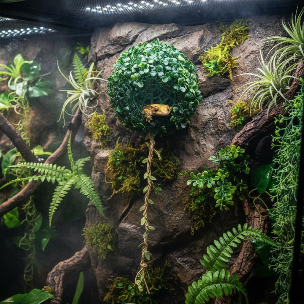 Artificial Grass Ball Hideout Realistic Design Hanging Reptile Hide for Reptiles