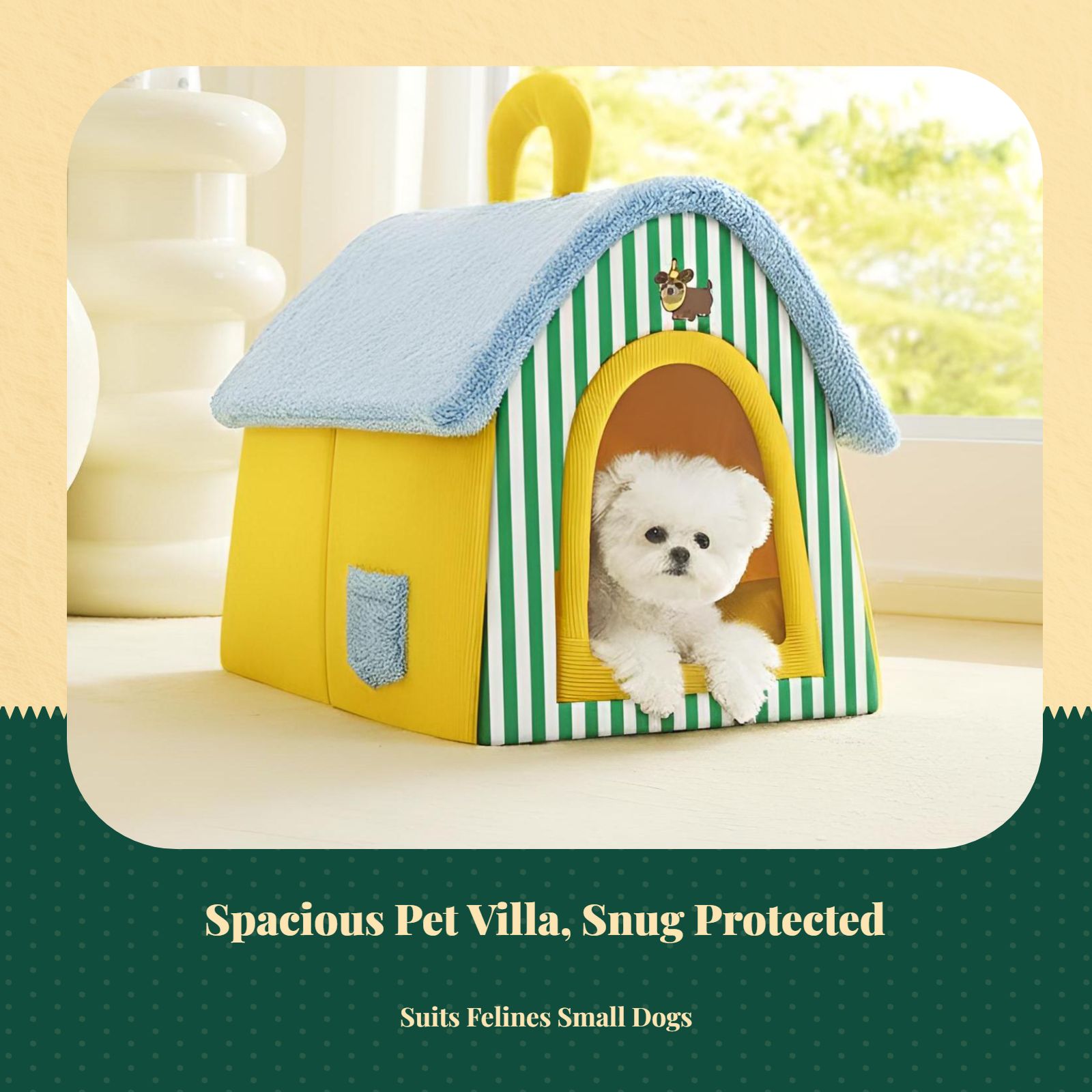 All-Season Pet Bed, Semi-Enclosed Cat House, Removable Pad