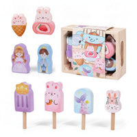 Cartoon Details Wooden Pretend Food Set Children's Kitchen Accessory Toy Portable