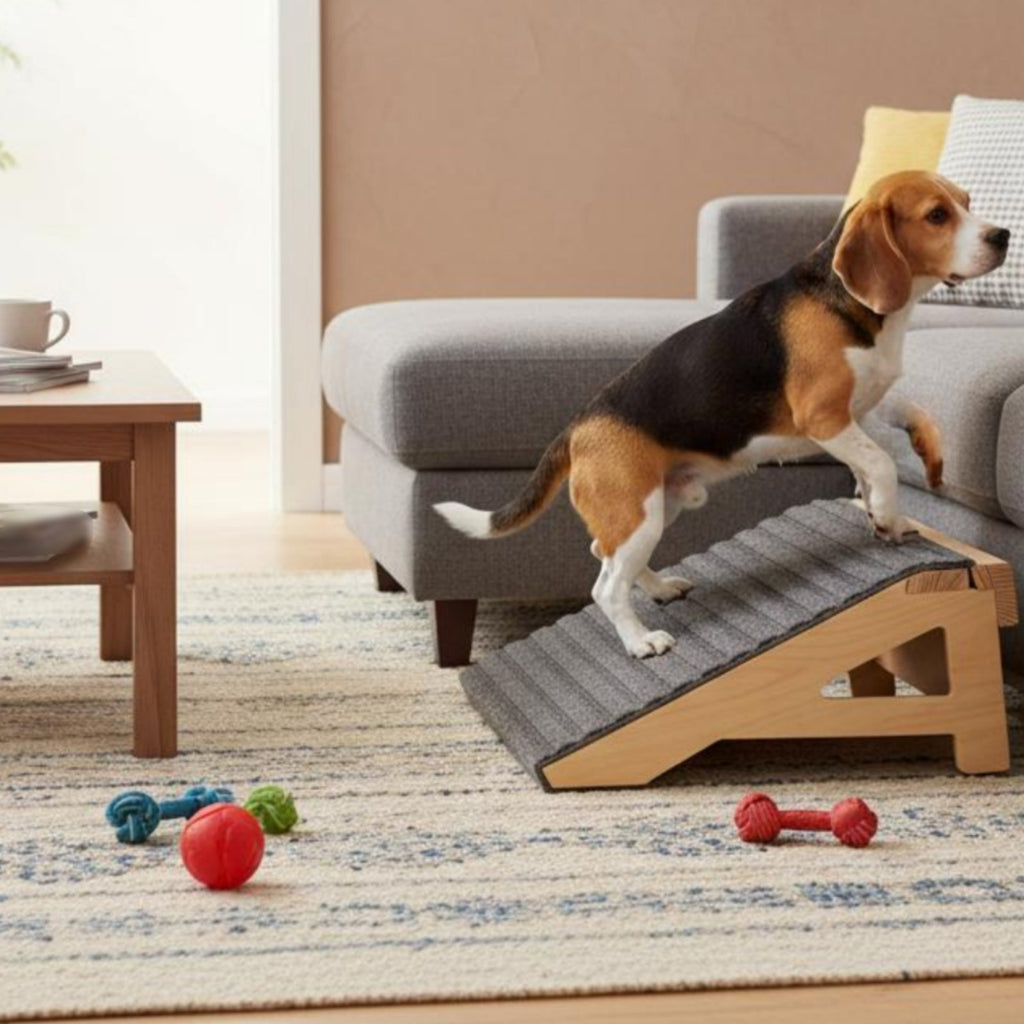 Wooden Dog Stairs Non-Slip Dog Ramp Stairs Soft Surface Mat for Young Dogs
