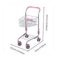 Play Shopping Cart Realistic Design Kids' Metal Supermarket Trolley Easy Assembly Miniature Grocery Cart for Playroom