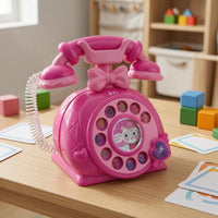 Retro Toy Telephone Coiled Cord Rotary-Style Toy Phone Pretend Play Telephone Heart Detail Motor Skills for Children