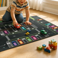 Indoor City Road Play Mat Printed Road Play Mat Carpet-Like Activity Rug Finished Edges for Crawling, Early Learning