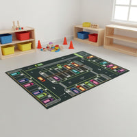 Indoor City Road Play Mat Printed Road Play Mat Carpet-Like Activity Rug Finished Edges for Crawling, Early Learning