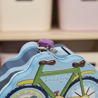 Cycle Shaped Piggy Bank Great Gift Idea Cartoon Change Bank with Lock Promotes Saving Routines Lockable Animal Tin for Kids, Children