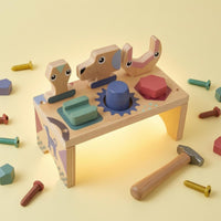 Wooden Pounding Bench Wood Shape Sorting Bench Sturdy Animal Shape Sorter for Young Children