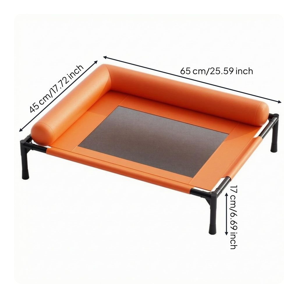 Raised Padded Rim Pet Cot Metal Frame Elevated Mesh Pet Bed Uncovered Underneath