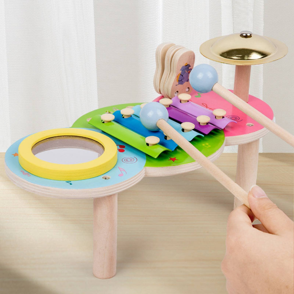Rhythm Music Toy Early Learning Wooden Percussion Table Natural Wood