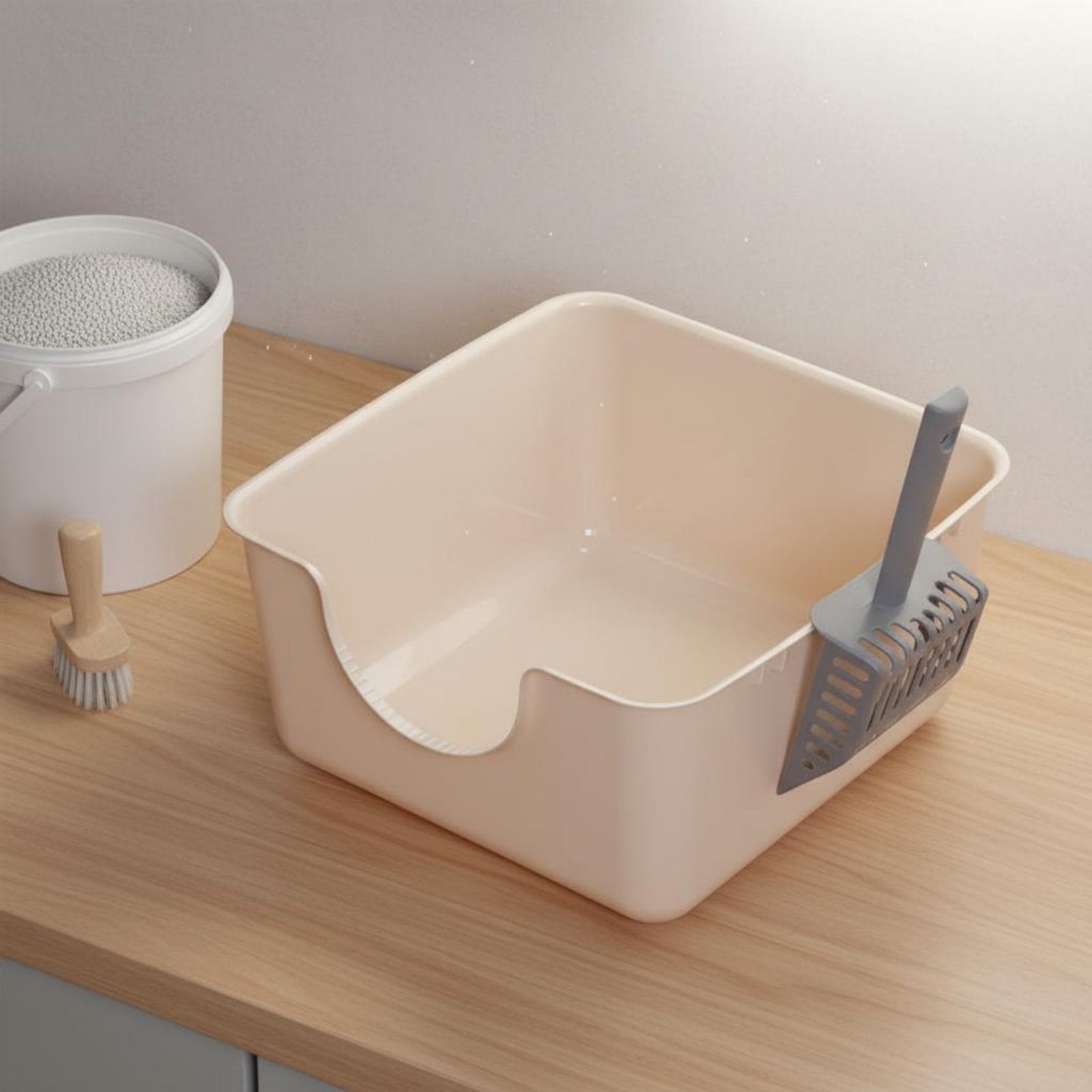 High-Sided Kitten Litter Pan Easy to Clean Semi-Enclosed Feline Toilet