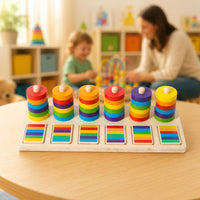 Sorting Stacking Toy Cognitive Development Wooden Circular Disc Stacker