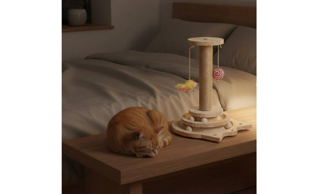 Wooden Kitten Scratching Post Tiered Circular Base Pet Furniture Spiral Design
