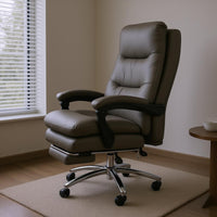 PU Leather Executives Chair Gray High Back Office Chair Upholstered for Study Room