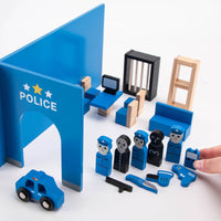 Police Play Set Painted Blue Wooden Police Playset Assorted Pieces
