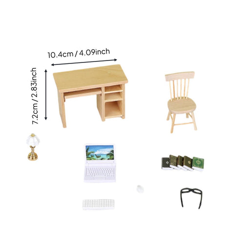 1:12 Scale Office Furniture Mini Decoration Dollhouse Desk and Chair Set
