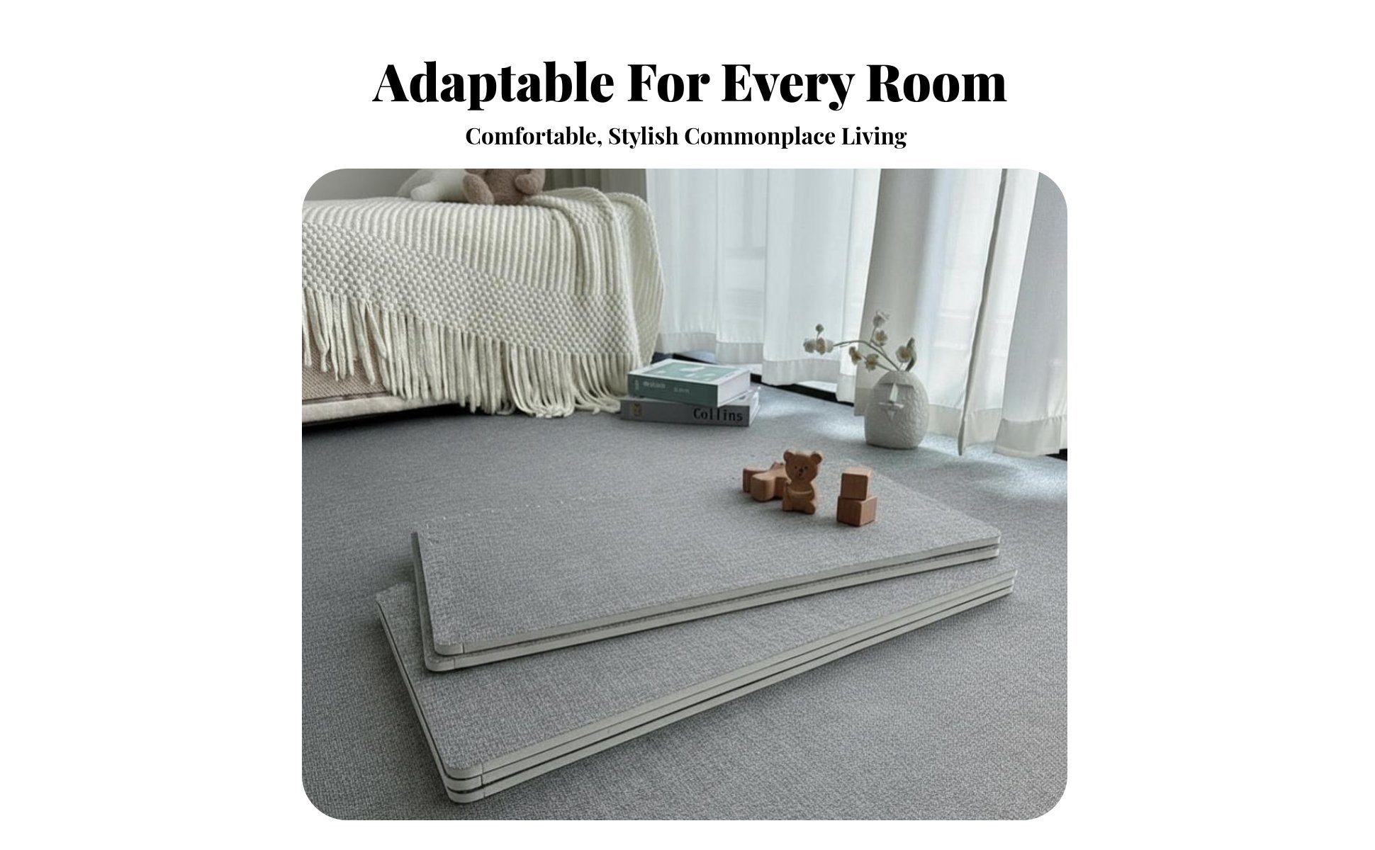 Formaldehydesafe connectable Crawling Mat Thickened Foam Tiles Cuttable Nursery Flooring Cream design for Children, Toddlers, Bedroom, Play Area, Playroom, Living Room