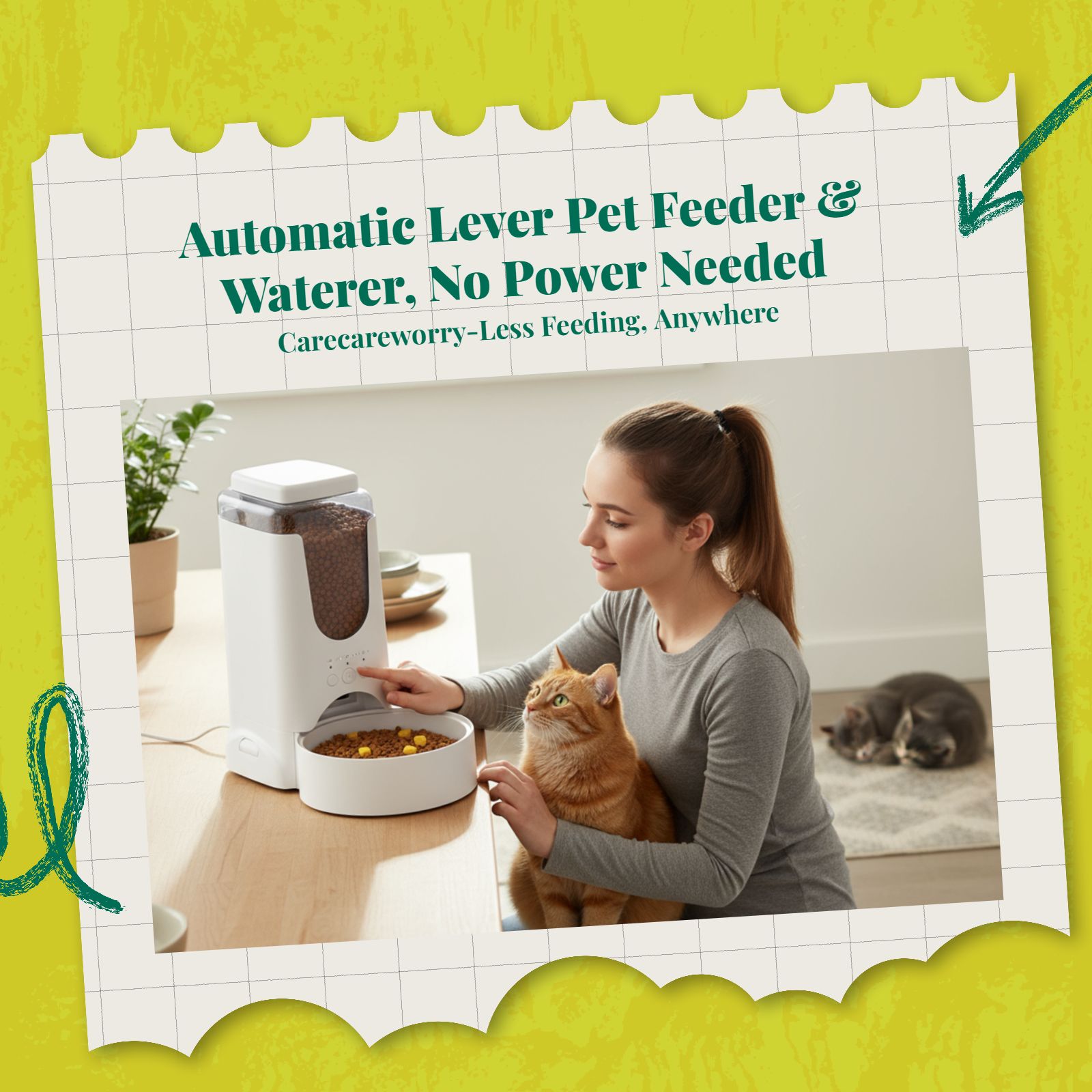 Large auto pet feeder, no power needed