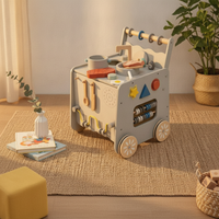 Wooden Play Kitchen Cart Pretend Cooktop Top Rolling Play Kitchen Cart Sink Area for Young Children