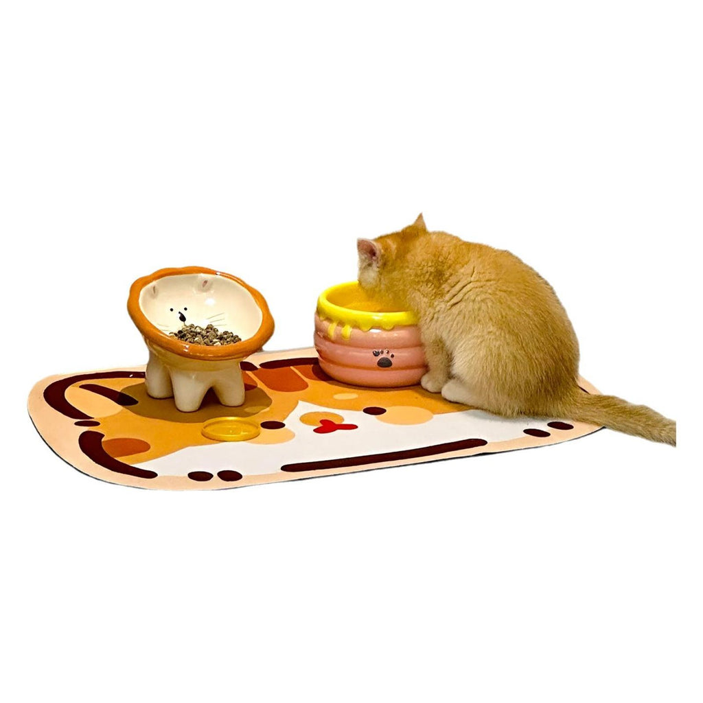 Cat Feeding Mat, Non-Slip Diatomaceous Earth Pet Food Mat, Absorbent, Quick Dry, Protects Floors, Easy to Clean, Prevents Spills, Pet Placemat for Messy Drinkers, Non-Slip Base, 18 x 12 inches