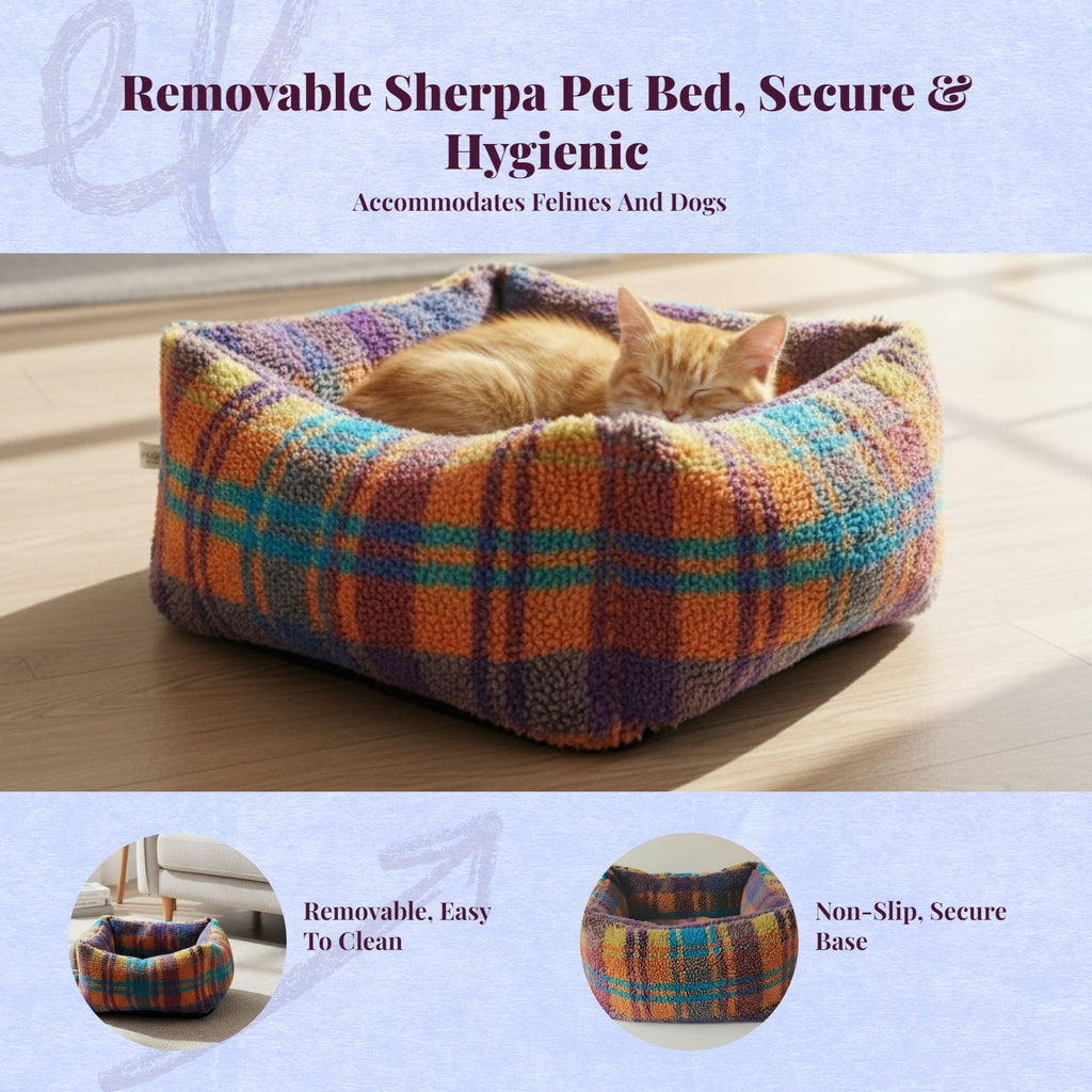 Lamb fleece cat bed, removable pad