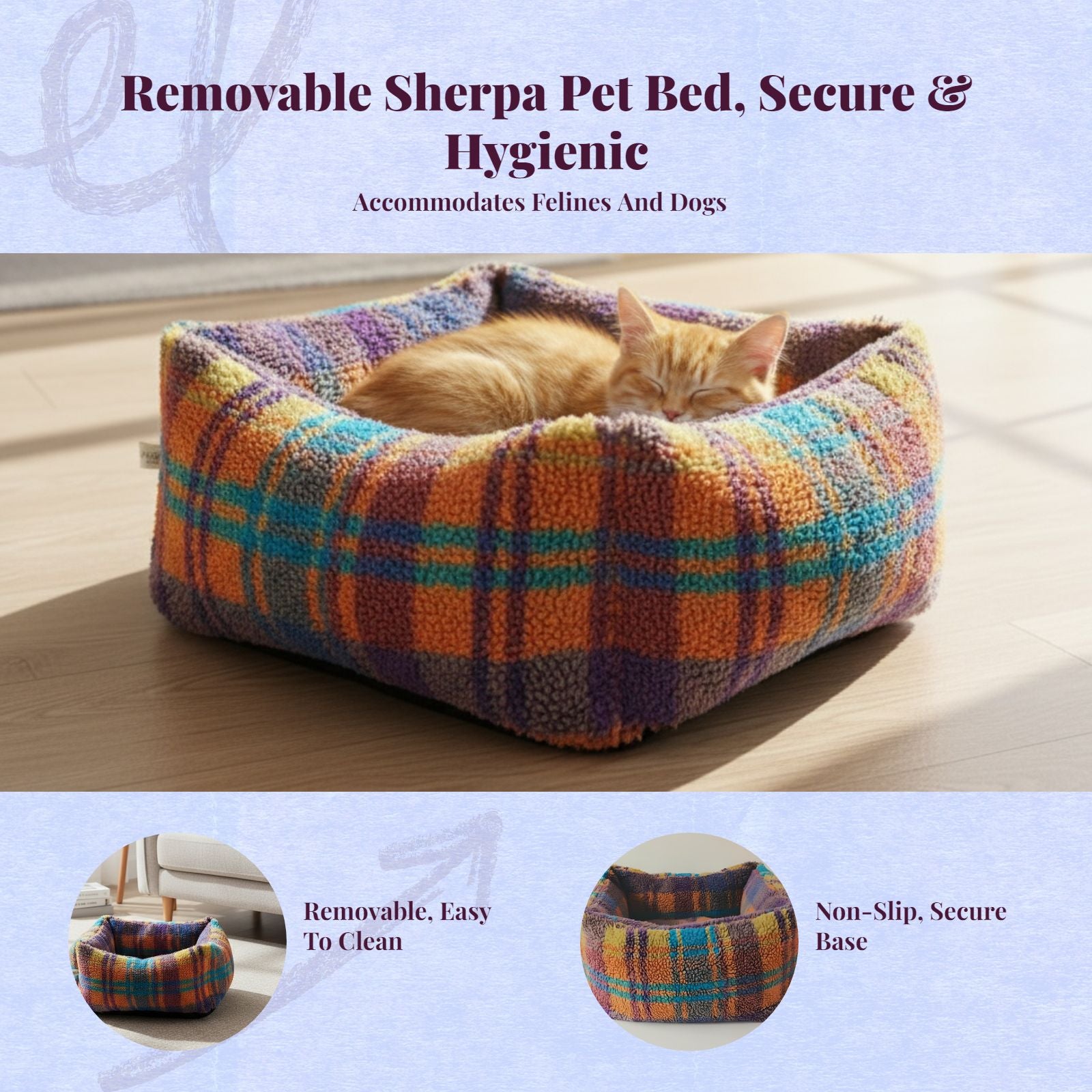 Lamb fleece cat bed, removable pad