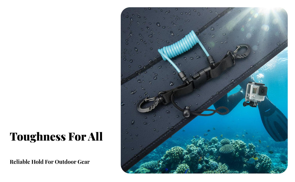 Stainless Steel Core Coiled Camera Lanyard Elastically Stretchable Underwater Camera Leash Extendable Elastic Coil Lanyard Swivel Snap Hooks for Divers, Snorkelers, Outdoor Enthusiasts, Snorkeling, Boating, Fishing