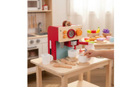 Red Toy Coffee Maker Retro Design Kids Pretend Coffee Maker Set Interactive Features for Playroom