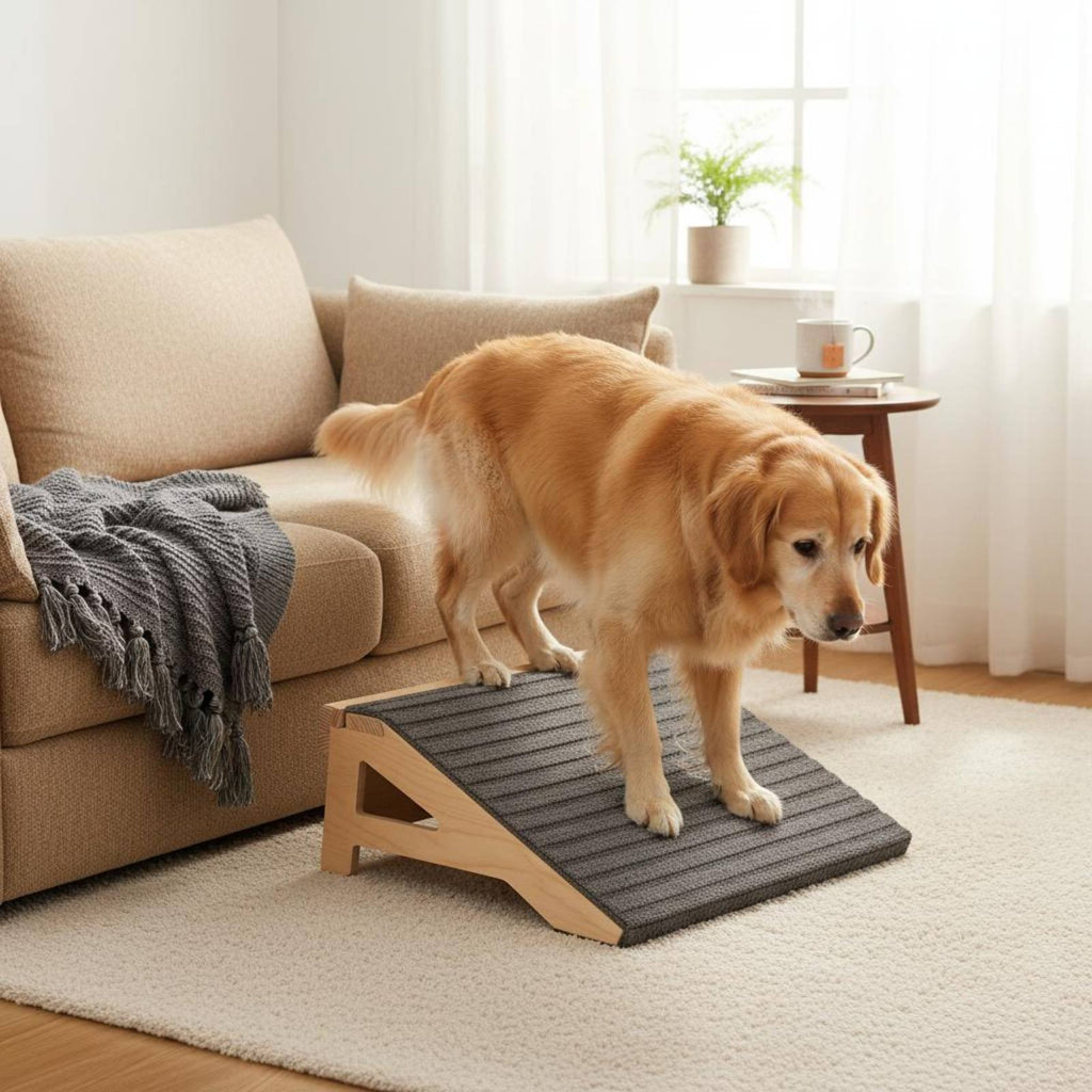 Wooden Dog Stairs Non-Slip Dog Ramp Stairs Soft Surface Mat for Young Dogs