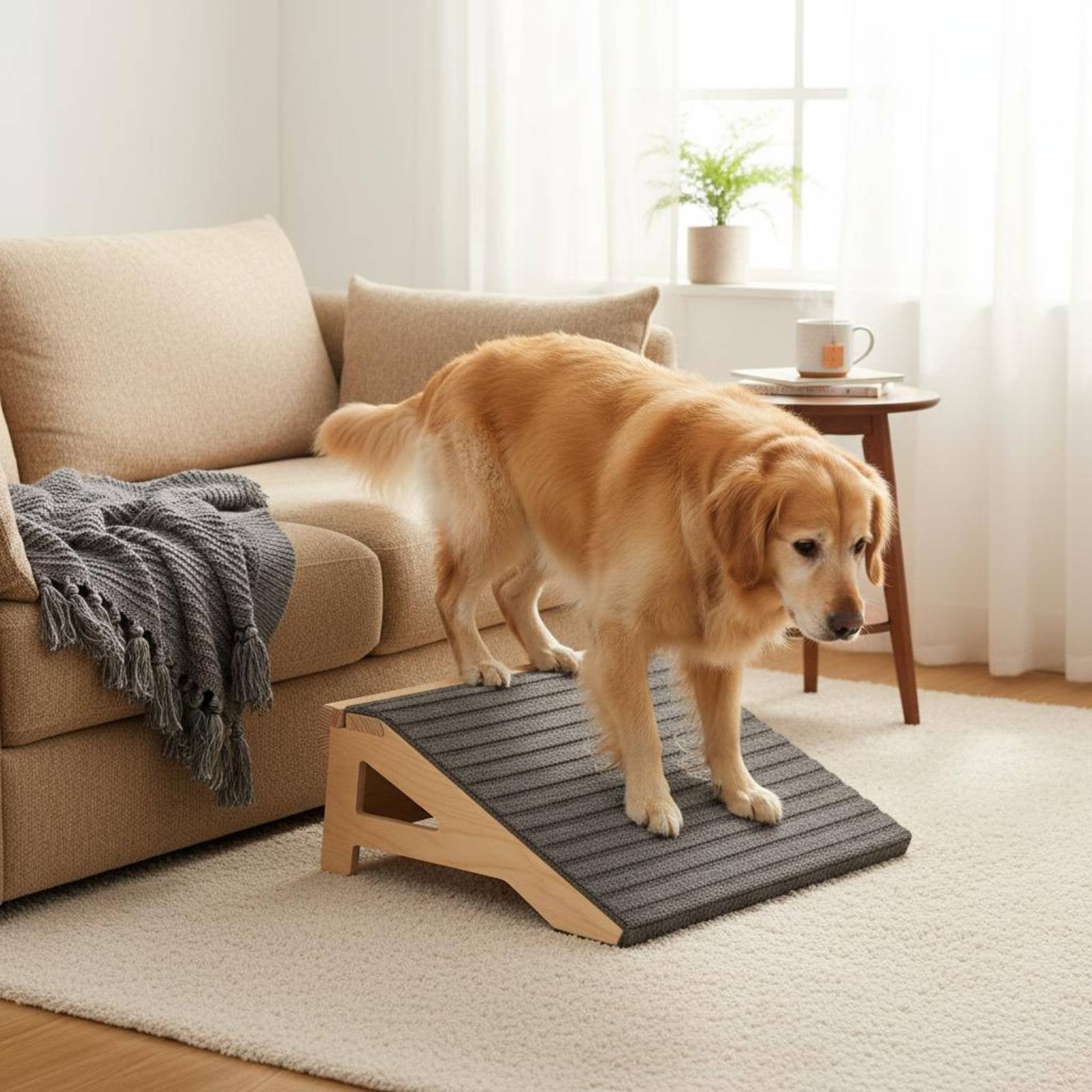 Wooden Dog Stairs Non-Slip Dog Ramp Stairs Soft Surface Mat for Young Dogs