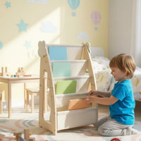 Kids Bookshelf Book Rack Organizer Stable Structure Child-Centered Book Display Celestial Motif Organizer Theme Young Child Wooden Bookcase