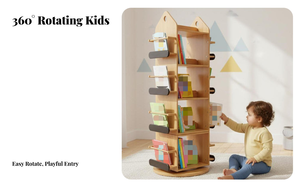 360-Degree Rotation Rotating Book Tower Multitier Design children's Furniture Floor-Standing book tower Space-Saving for Toddlers, Early Readers, Nursery, Kindergarten, Playroom, Bedroom