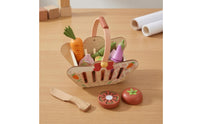 Pretend Fruit and Vegetable Basket Light Wood Finish Wooden Fruit Basket Toy Print for Children