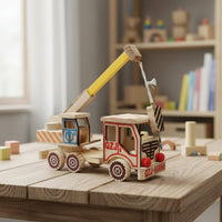 Wooden Crane Truck Decorative Wooden Tow Truck Model Moving Arm for Children