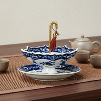 Umbrella Tea Infuser Hand Painted Design Blue and White Porcelain Tea Filter