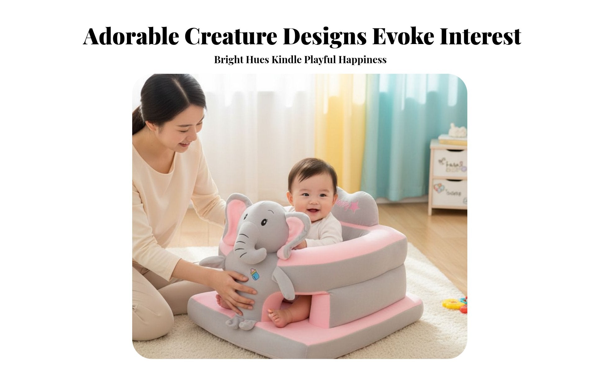 Plush creature Floor Seat Non-Slip Bottom Plush Sitting Trainer for Playroom, Home