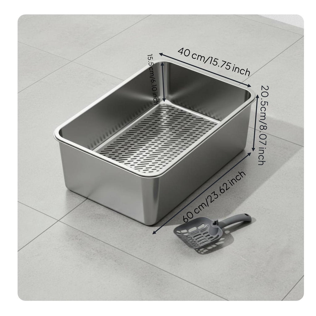 Stainless Steel Sifting Litter Box Easy to Clean Pet Supplies Long-Lasting