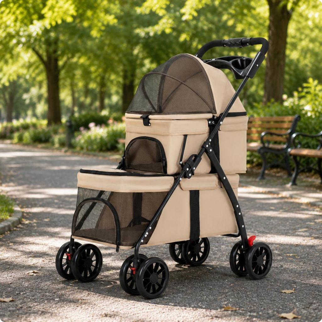 Double-Deck Pet Carrier Lockable Wheels Small Dog Cat Pet Carrier Storage Pockets Animal Transport for Outdoor