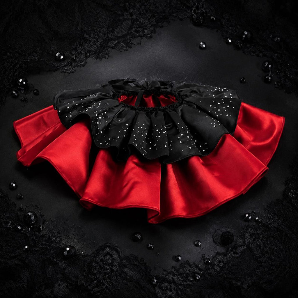 Black and Red Ruffle Collar Glittering Satin Costume Collar Detachable