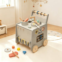 Wooden Play Kitchen Cart Pretend Cooktop Top Rolling Play Kitchen Cart Sink Area for Young Children