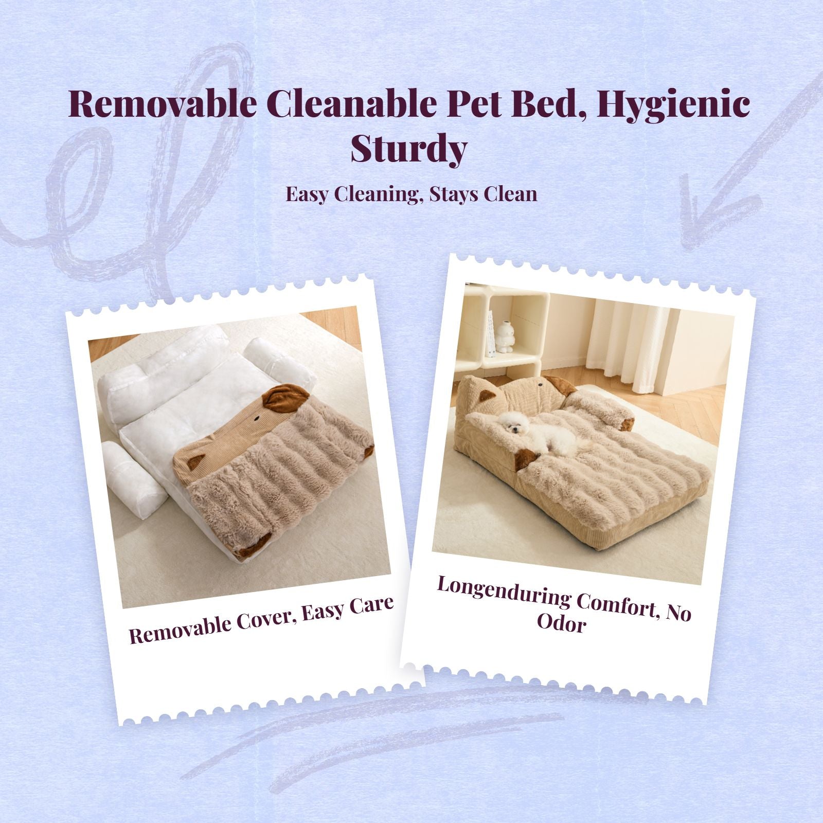 Dog Bed, Removable Cover, Calming Pet Sofa, Non-Slip, Warm