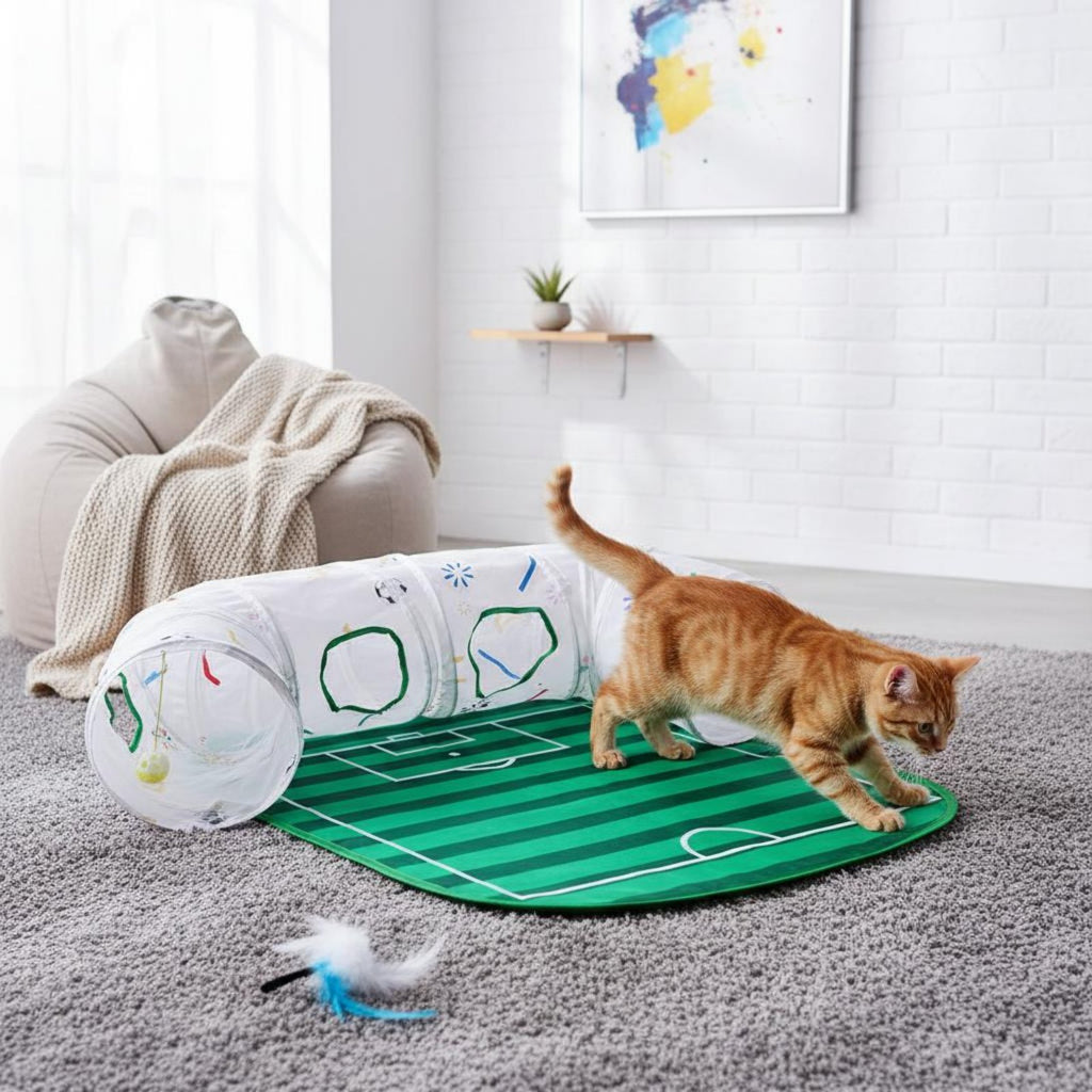 Soccer Field Cat Toy Encourages Exercise Interactive Cat Tunnel Set Portable