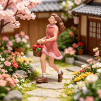 1/64 Scale Pink Dress Miniature Girl Hand Painted running Girl Figurine Collectible Gift Miniature Figure for Collectors