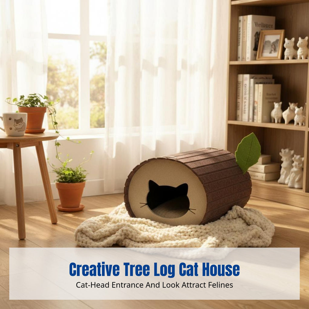 Log-Shaped Feline Tunnel Foldable Design Pet Furniture Easy to Clean for Kittens