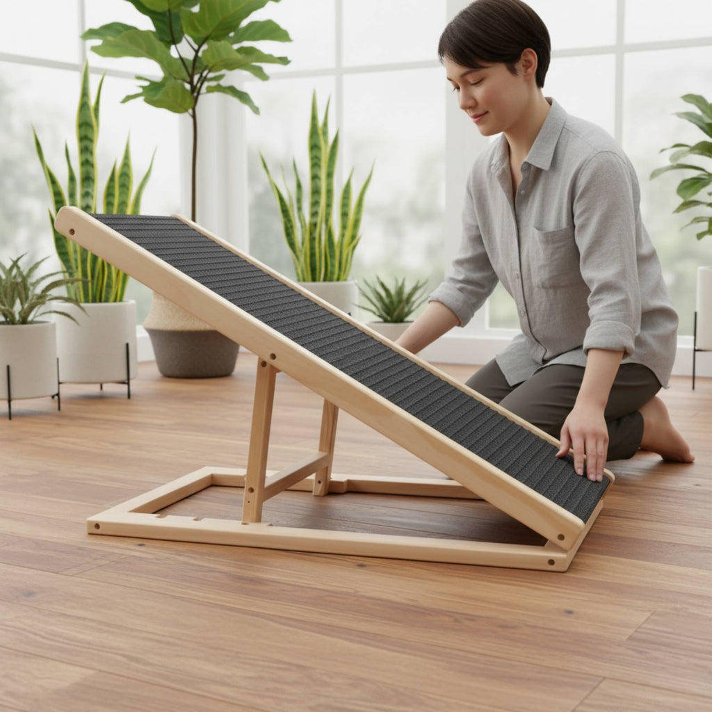 Adjustable Wooden Pet Ramp Sturdy Wood Frame Foldable Dog Stairs Foldable Dog Ramp Strong Load-Bearing Wooden Pet Ladder