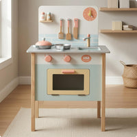 Wooden Play Kitchen Freestanding Young Cooks Playset Interactive Knobs Children's Furniture