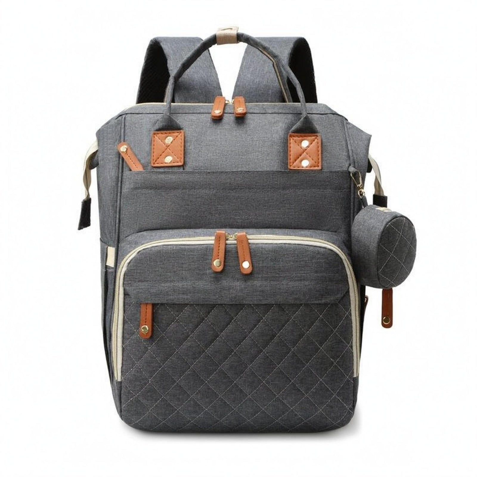 Multifunction Diaper Bag Faux Leather Trim Carryall Multiple Compartments
