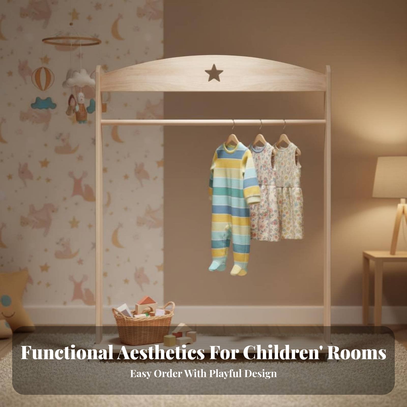 children's Costume Rack Cute Design Children's Accessible Wardrobe Stable Frame Easy Assembly for Young Children, Parents