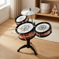 Kids Floor Drum Instrument White Drumheads Standing Toy Drum Set Black Stand