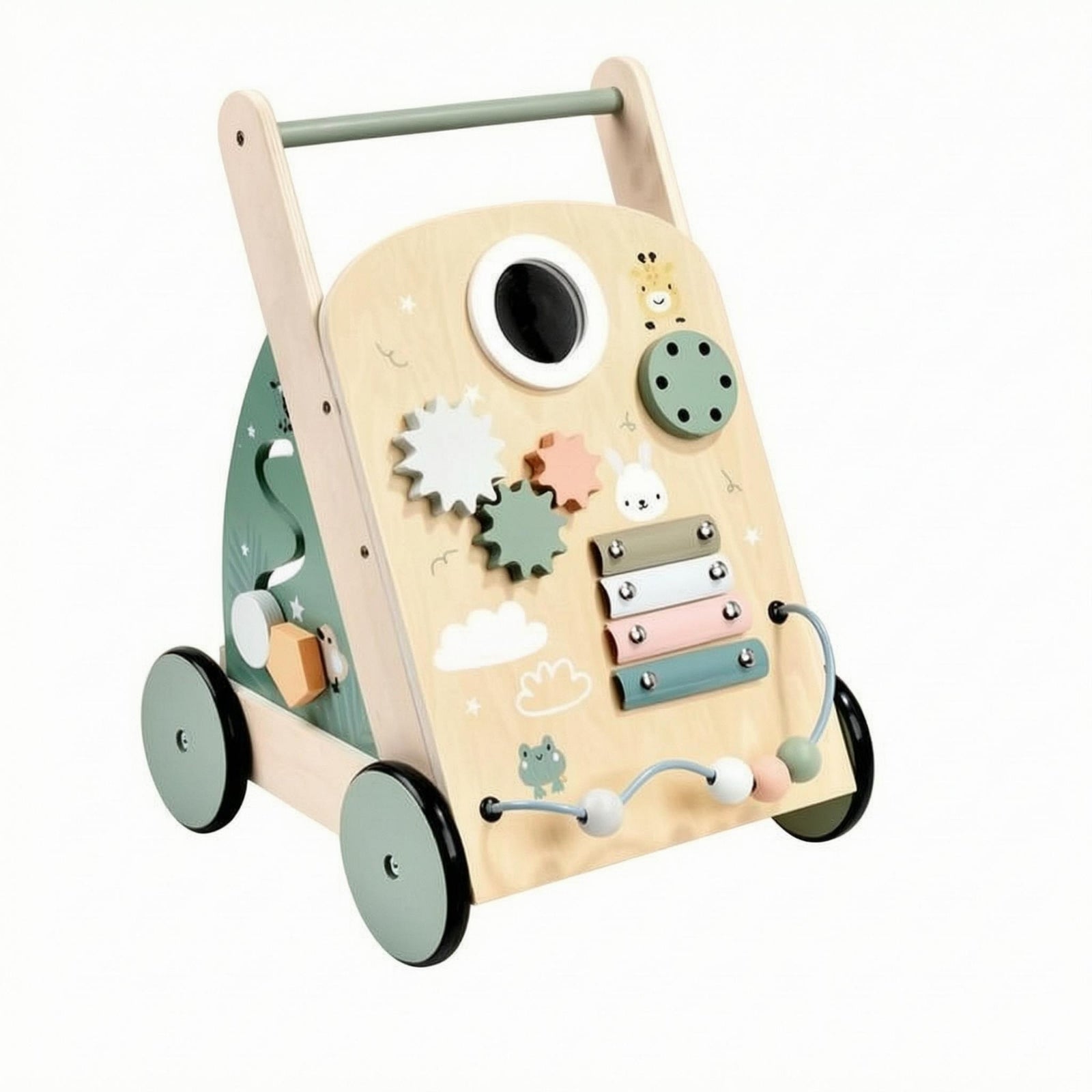 Wooden Baby Push Stroller Multi-Function Toddler Push Toy Smooth Edges